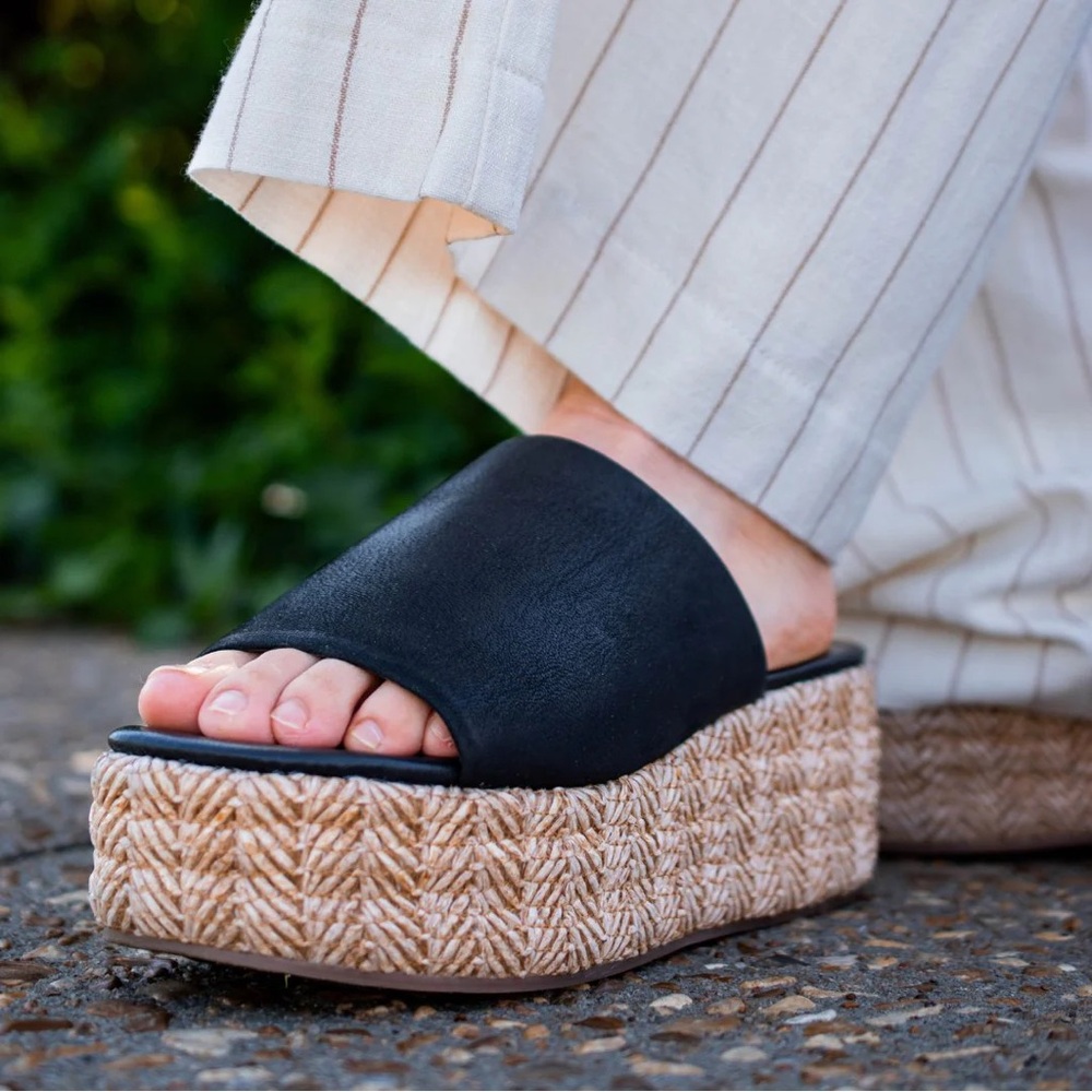 Free People Black Harbor Raffia Platform Sandals